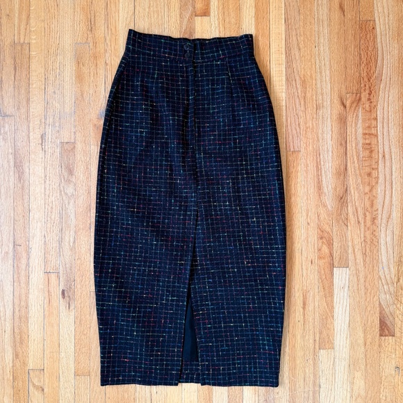 Vintage Rainbow Plaid Grid Wool Maxi Pencil Skirt - Picture 9 of 10